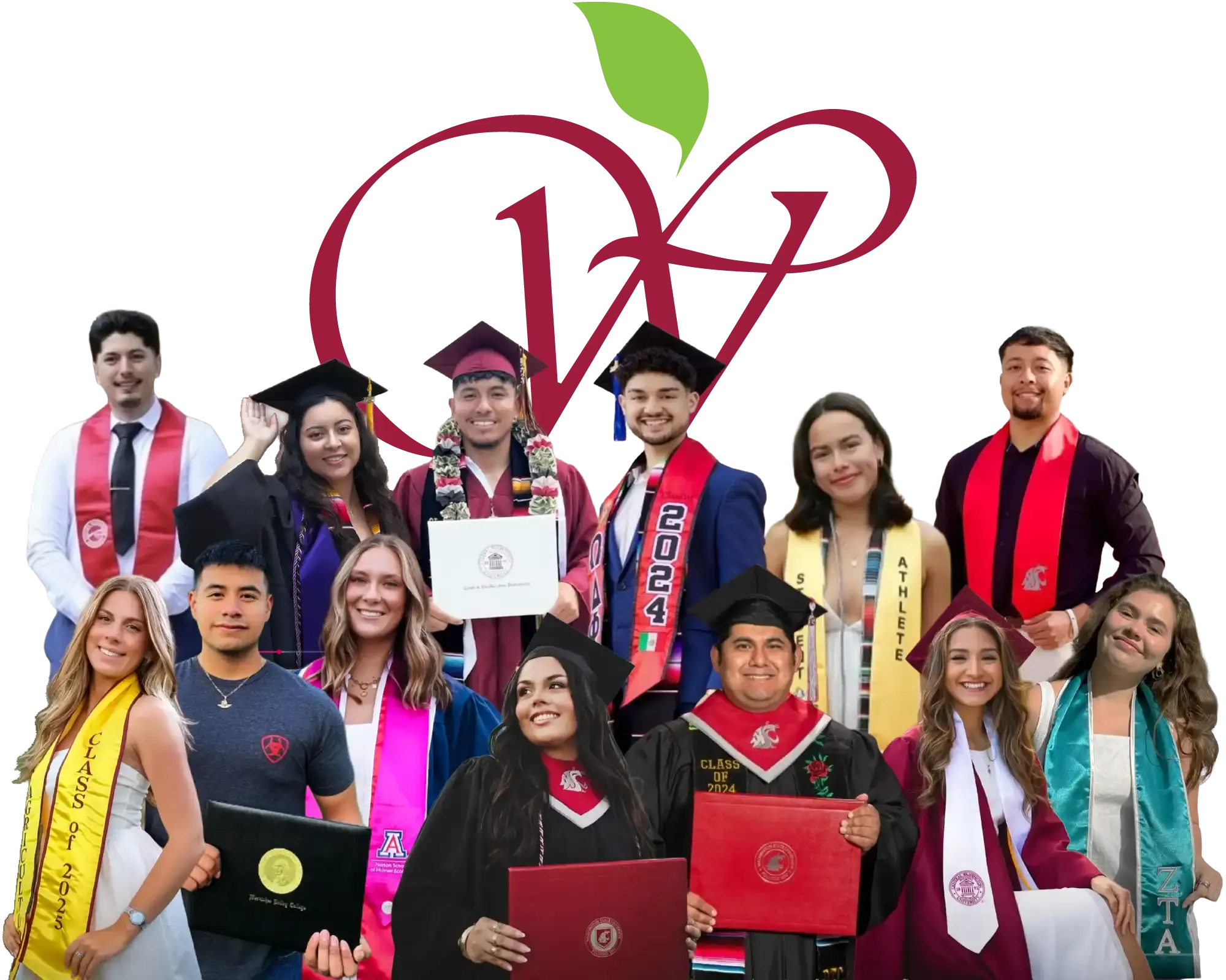 A collage of WAEF graduates with the WAEF logo behind them.